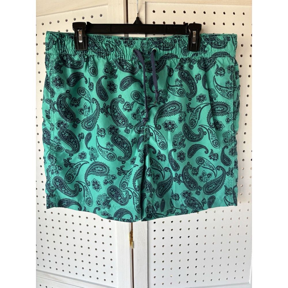 Men's Okanu Swim Shorts Mesh Lined Medium M Aqua Teal Blue Paisley Bandana Print